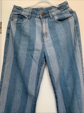SHEIN Vertical Stripe Two-Tone Blue Jeans